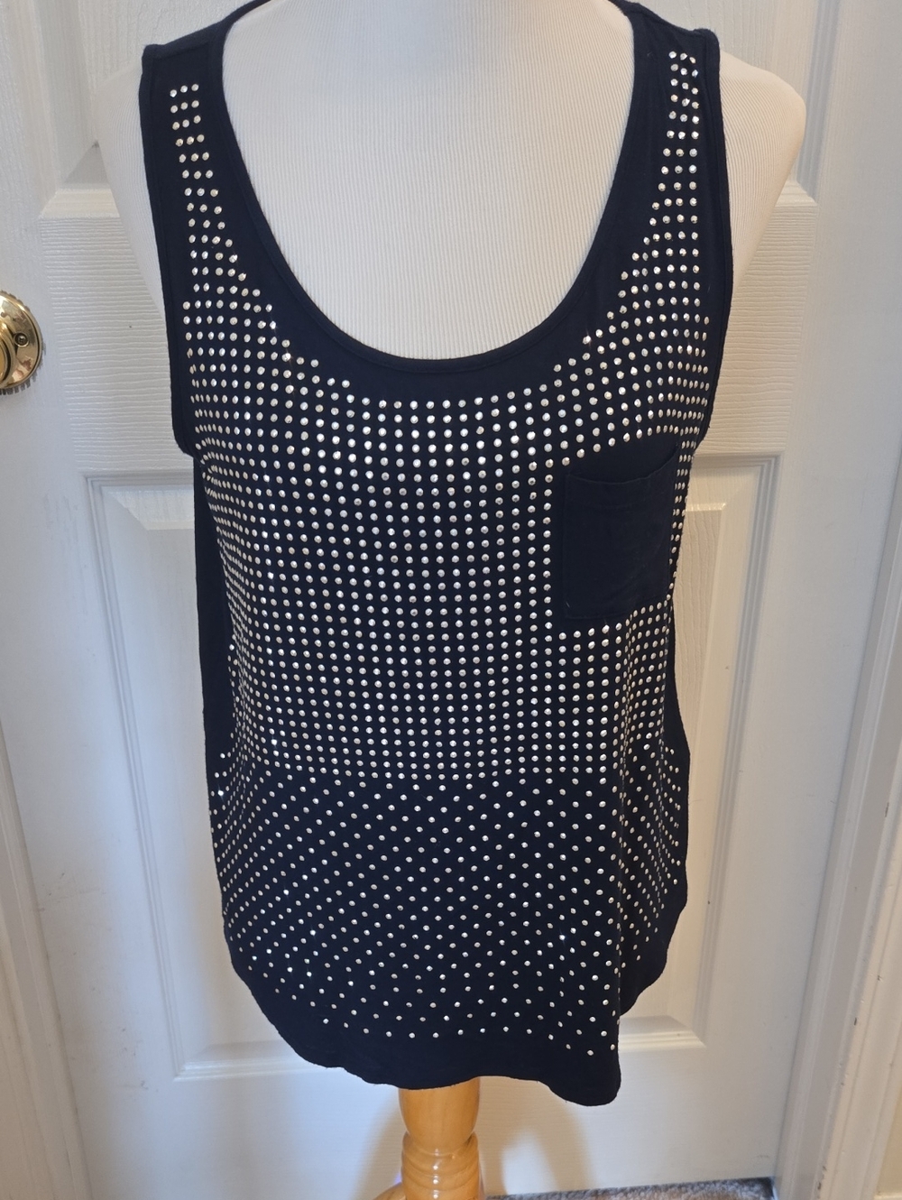 Soprano Studded Black Tank Top with Pocket Navy, Size L